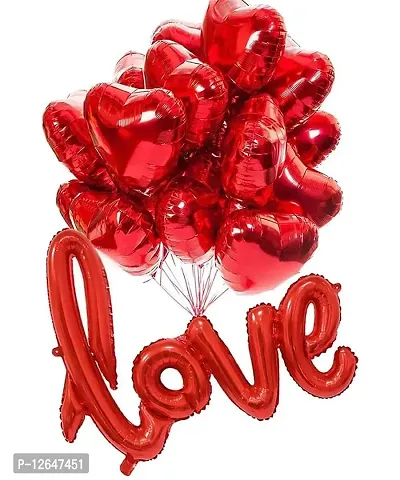 Surprises Planner Red Cursive Love Foil Balloons, Ribbon, Red Heart Foil Balloons Combo for Birthday/Anniversary/Valentine/Decoration - Pack of 12-thumb0