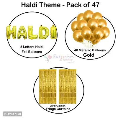 Surprises Planner Golden Yellow Metallic Balloons, Haldi Foil Letters Balloons, Gold Fringe Curtains Haldi Decoration Set for Wedding/Girls - Pack of 47-thumb5