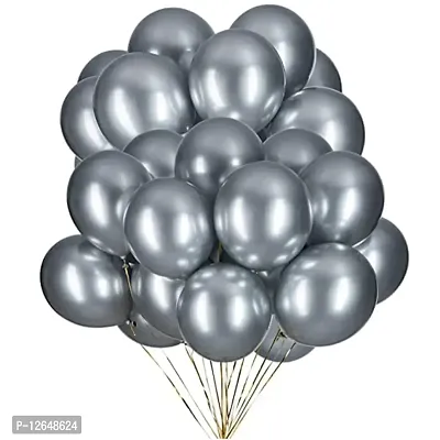 Surprises Planner Graceful Silver Metallic Balloons for Birthday/Anniversary/Party/Decoration - Pack of 50