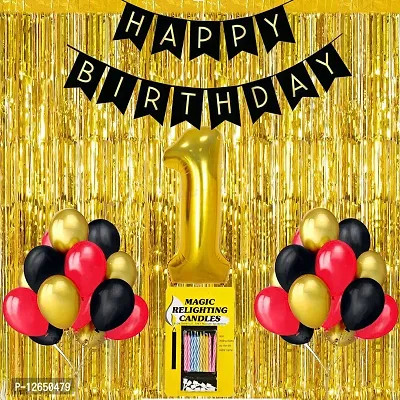 Surprises Planner Birthday Banner, Metallic Balloons, No.1 Foil Balloon, Gold Foil Curtain, Magic Candles Birthday Decoration Kit for 1st Birthday/Boys/Girls/Celebration - Pack of 34-thumb0