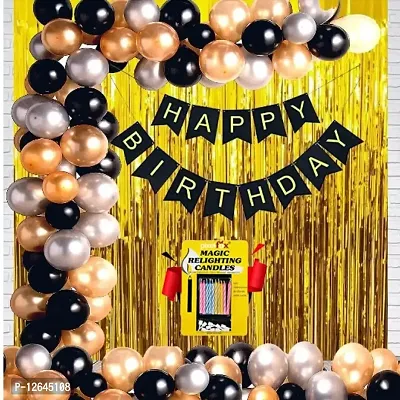 Surprises Planner Metallic Balloons, Happy Birthday Banner, Fringe Curtain, Magic Candles Birthday Decoration Set for Boys/Girls - Set of 34