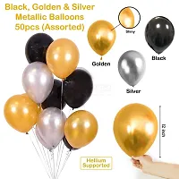 Surprises Planner Birthday Party Decoration Combo Black Gold Silver Metallic Balloons, Happy Birthday Banners, Star Foil Balloons, Glue Dots - Set of 81 Pcs-thumb1