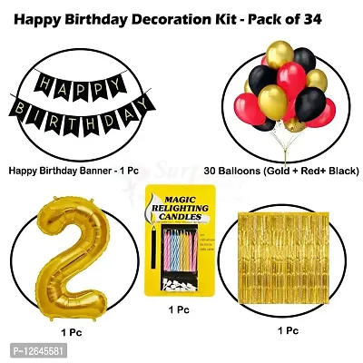 Surprises Planner Birthday Banner, Metallic Balloons, No.1 Foil Balloon, Gold Foil Curtain, Magic Candles Birthday Decoration Kit for 2nd Birthday/Boys/Girls/Celebration - Pack of 34-thumb2