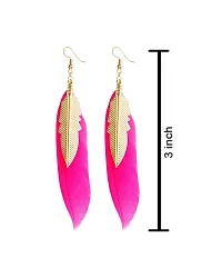 Kriosm Jewels Gold Plated Funky Feather Earring for Women, Pink-thumb3