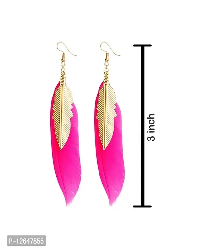Kriosm Jewels Gold Plated Funky Feather Earring for Women, Pink-thumb4