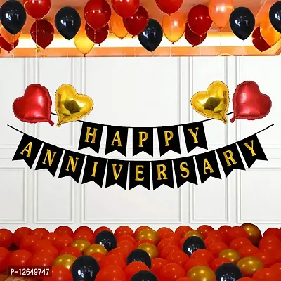 Surprises Planner Happy Anniversary Banner, Heart Foil Balloons, Metallic Balloons, Gold Foil Curtain Anniversary Decoration Kit for Husband/Wife/Celebration - Pack of 50-thumb0