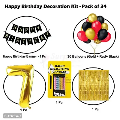 Surprises Planner Birthday Banner, Metallic Balloons, No.7 Foil Balloon, Gold Foil Curtain, Magic Candles Birthday Decoration Kit for 7th Birthday/Boys/Girls/Celebration - Pack of 34-thumb2