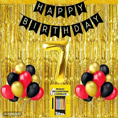 Surprises Planner Birthday Banner, Metallic Balloons, No.7 Foil Balloon, Gold Foil Curtain, Magic Candles Birthday Decoration Kit for 7th Birthday/Boys/Girls/Celebration - Pack of 34-thumb0