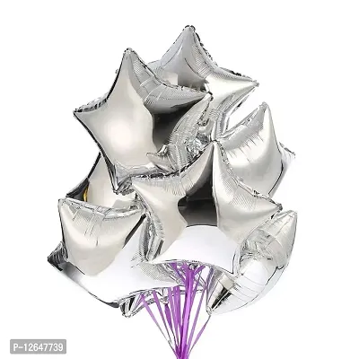 Surprises Planner Silver Star Foil Balloons Set for Decoration/Birthday/Anniversary/Party - Pack of 7 (5 inch)
