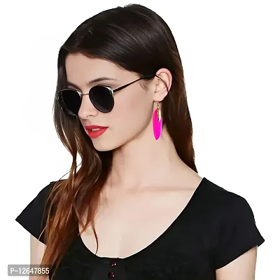 Kriosm Jewels Gold Plated Funky Feather Earring for Women, Pink-thumb2
