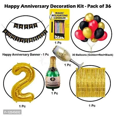 Surprises Planner Anniversary Banner, Metallic Balloons, Foil Balloons, No.2 Foil Balloon, Foil Curtain, Magic Candles Decoration Kit for 2nd Anniversary/Husband/Wife/Home - Pack of 36-thumb2