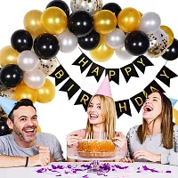 Surprises Planner Happy Birthday/Party Decoration Combo Black Gold Silver Metallic Balloons, Confetti Balloons, Happy Birthday Banner, Glue Dots - Set of 69 Pcs-thumb4