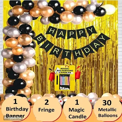 Surprises Planner Metallic Balloons, Happy Birthday Banner, Fringe Curtain, Magic Candles Birthday Decoration Set for Boys/Girls - Set of 34-thumb2