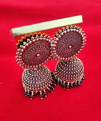 Kriosm Jewels Premium Gold Plated Jhumka Earring for Women, Maroon-thumb4