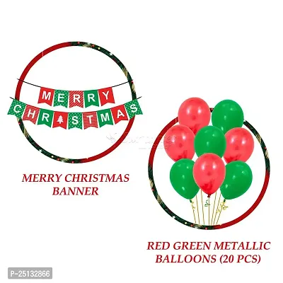 Surprises Planner Merry Christmas Cardstock Banner, Heart Foil Balloon, Red Green Metallic Balloons Christmas Decoration Set for Christmas Celebration - Pack of 45-thumb3