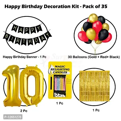 Surprises Planner Birthday Banner, Metallic Balloons, No.10 Foil Balloon, Gold Foil Curtain, Magic Candles Birthday Decoration Kit for 10th Birthday/Boys/Girls/Celebration - Pack of 35-thumb2