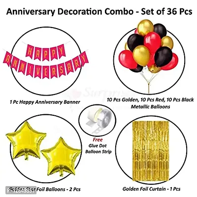 Surprises Planner Anniversary Banner, Metallic Balloons, Star Foil Balloons, Foil Curtain, Glue Dots, Arch Strips Anniversary Decoration Set for Husband/Wife/Couples - Pack of 36-thumb2