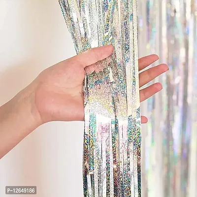 Surprises Planner Super Shiny Silver Fringe Curtains Photo Backdrops for Birthday/Anniversary/Party/Celebration - Pack of 2