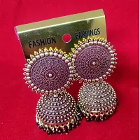 Kriosm Jewels Premium Gold Plated Jhumka Earring for Women, Maroon-thumb2