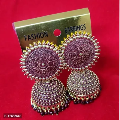 Kriosm Jewels Premium Gold Plated Jhumka Earring for Women, Maroon-thumb3