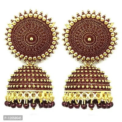 Kriosm Jewels Premium Gold Plated Jhumka Earring for Women, Maroon-thumb0