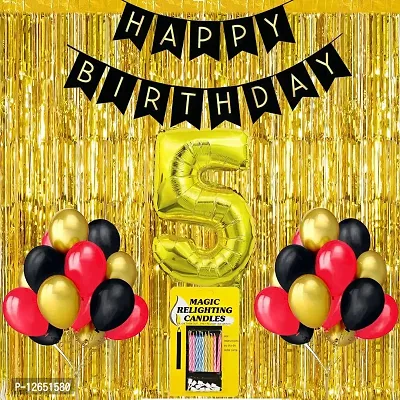 Surprises Planner Birthday Banner, Metallic Balloons, No.5 Foil Balloon, Gold Foil Curtain, Magic Candles Birthday Decoration Kit for 5th Birthday/Boys/Girls/Celebration - Pack of 34-thumb0