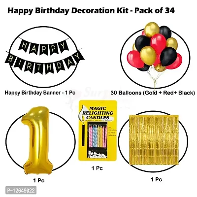 Surprises Planner Birthday Banner, Metallic Balloons, No.1 Foil Balloon, Gold Foil Curtain, Magic Candles Birthday Decoration Kit for 1st Birthday/Boys/Girls/Celebration - Pack of 34-thumb2