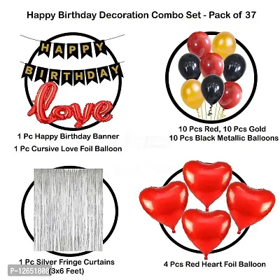 Surprises Planner Birthday Banner, Heart Foil Balloons, Cursive Love Foil Balloon, Metallic Balloons, Fringe Curtain Birthday Combo for Boys/Girls/Celebration - Pack of 37-thumb2