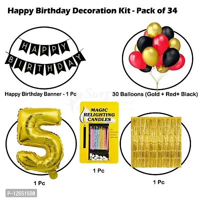 Surprises Planner Birthday Banner, Metallic Balloons, No.5 Foil Balloon, Gold Foil Curtain, Magic Candles Birthday Decoration Kit for 5th Birthday/Boys/Girls/Celebration - Pack of 34-thumb2