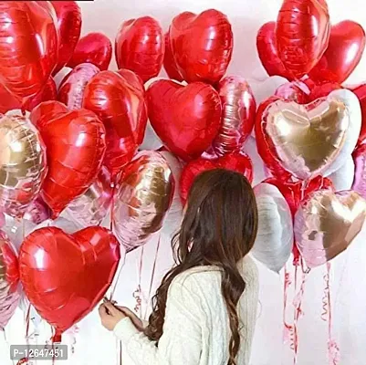 Surprises Planner Red Cursive Love Foil Balloons, Ribbon, Red Heart Foil Balloons Combo for Birthday/Anniversary/Valentine/Decoration - Pack of 12-thumb4