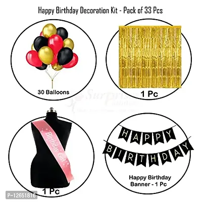 Surprises Planner Happy Birthday Banner, Metallic Balloons, Foil Curtain and Birthday Girl Sash Decoration Kit for Girls/Birthday - Pack of 33-thumb2