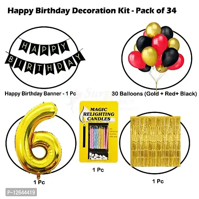 Surprises Planner Birthday Banner, Metallic Balloons, No.6 Foil Balloon, Gold Foil Curtain, Magic Candles Birthday Decoration Kit for 6th Birthday/Boys/Girls/Celebration - Pack of 34-thumb2