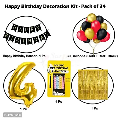 Surprises Planner Birthday Banner, Metallic Balloons, No.4 Foil Balloon, Gold Foil Curtain, Magic Candles Birthday Decoration Kit for 4th Birthday/Boys/Girls/Celebration - Pack of 34-thumb2