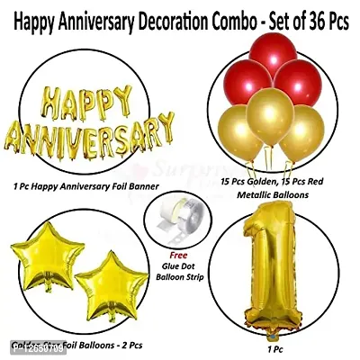 Surprises Planner Anniversary Foil Banner, Metallic Balloons, Star Foil Balloons, No.1 Foil Balloon, Glue Dot, Arch Strip Decoration Set for 1st Anniversary/Couples- Pack of 34-thumb2