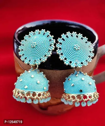 Kriosm Jewels Premium Gold Plated Jhumka Earring for Women, Turquoise-thumb2