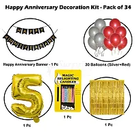 Surprises Planner Anniversary Banner, Metallic Balloons, No.5 Foil Balloon, Gold Foil Curtain, Magic Candles Anniversary Decoration Set for 5th Anniversary/Couples - Pack of 34-thumb1