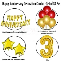 Surprises Planner Happy Anniversary Foil Banner, Metallic Balloons, Star Foil Balloons, No.3 Foil Balloon Anniversary Decoration Set for 3rd Husband/Wife/Celebration - Pack of 34-thumb1