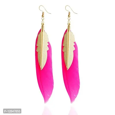 Kriosm Jewels Gold Plated Funky Feather Earring for Women, Pink-thumb0