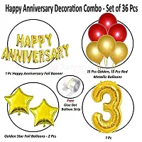 Surprises Planner Anniversary Foil Banner, Metallic Balloons, Star Foil Balloons, No.3 Foil Balloon, Glue Dot, Arch Strip Decoration Set for 3rd Anniversary/Couples- Pack of 34-thumb1