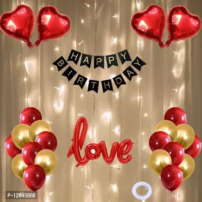 Surprises Planner Happy Birthday Banner, Heart-Love Foil Balloons, Metallic Balloons, Led Light, Glue Dots Birthday Decoration Set for Boys/Girls/Celebration - Set of 28