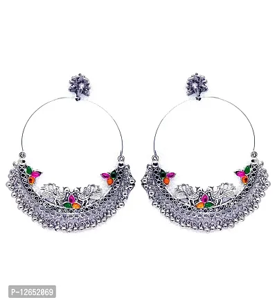 Kriosm Jewels Peacock Collection Oxidised Silver Earring for Women, Multicolor-thumb0