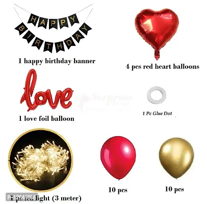 Surprises Planner Happy Birthday Banner, Heart-Love Foil Balloons, Metallic Balloons, Led Light, Glue Dots Birthday Decoration Set for Boys/Girls/Celebration - Set of 28-thumb2
