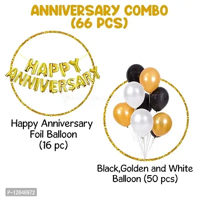 Surprises Planner Happy Anniversary Foil Letters Balloons, Golden Black Silver Metallic Balloons Anniversary Decoration Theme Set - Pack of 66-thumb2