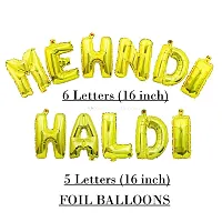 Surprises Planner Golden Green Metallic Balloons, Haldi Mehndi Foil Letters Balloons, Golden Green Fringe Curtains Haldi/Mehndi Decoration Set for Wedding - Pack of 64-thumb1