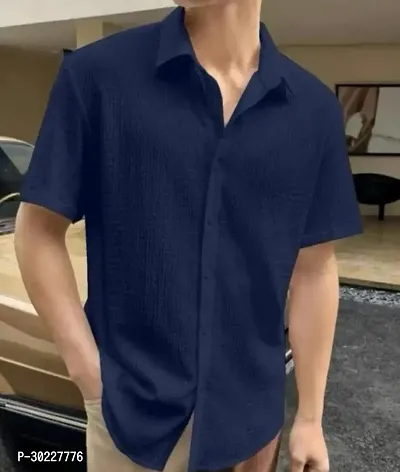 Stylish Blue Cotton Solid Regular Fit Shirt For Men-thumb0
