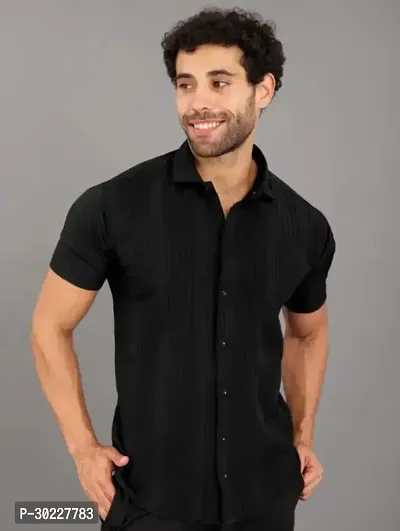 Stylish Black Cotton Solid Regular Fit Shirt For Men-thumb0