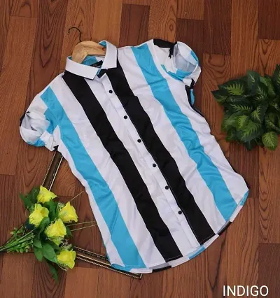 Reliable Blend Striped Short Sleeves Casual Shirts For Men