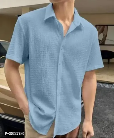 Stylish Blue Cotton Solid Regular Fit Shirt For Men-thumb0