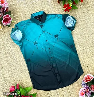 Stylish Printed Slim Fit Cotton Blend Short Sleeves Casual Shirt for Men-thumb0