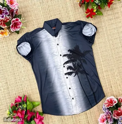 Stylish  Cotton Blend  Printed Regular Fit Short Sleeves Casual Shirt for Men-thumb0